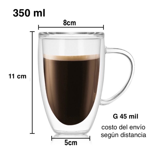 Taza de Vidrio Doble Pared 350 ml.